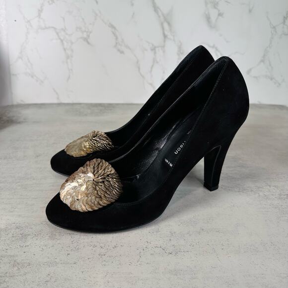 Sigerson Morrison Flair Silk Black Suede Sahara Heels Women's US6.5 EU40 Metal - Picture 6 of 10